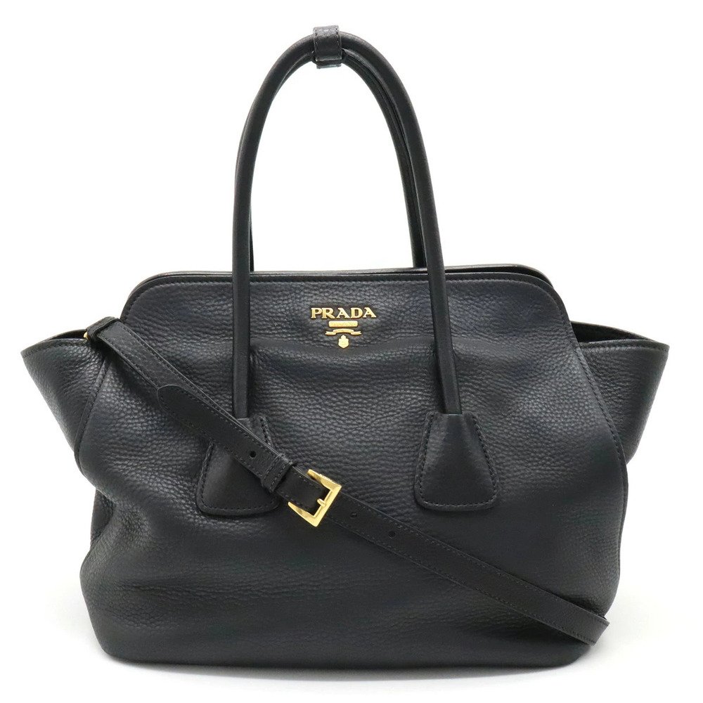 Prada Vitello Daino Tote Bag 2way Crossbody Leather NERO Black